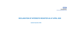 Declaration of Interests Register As at April 2020