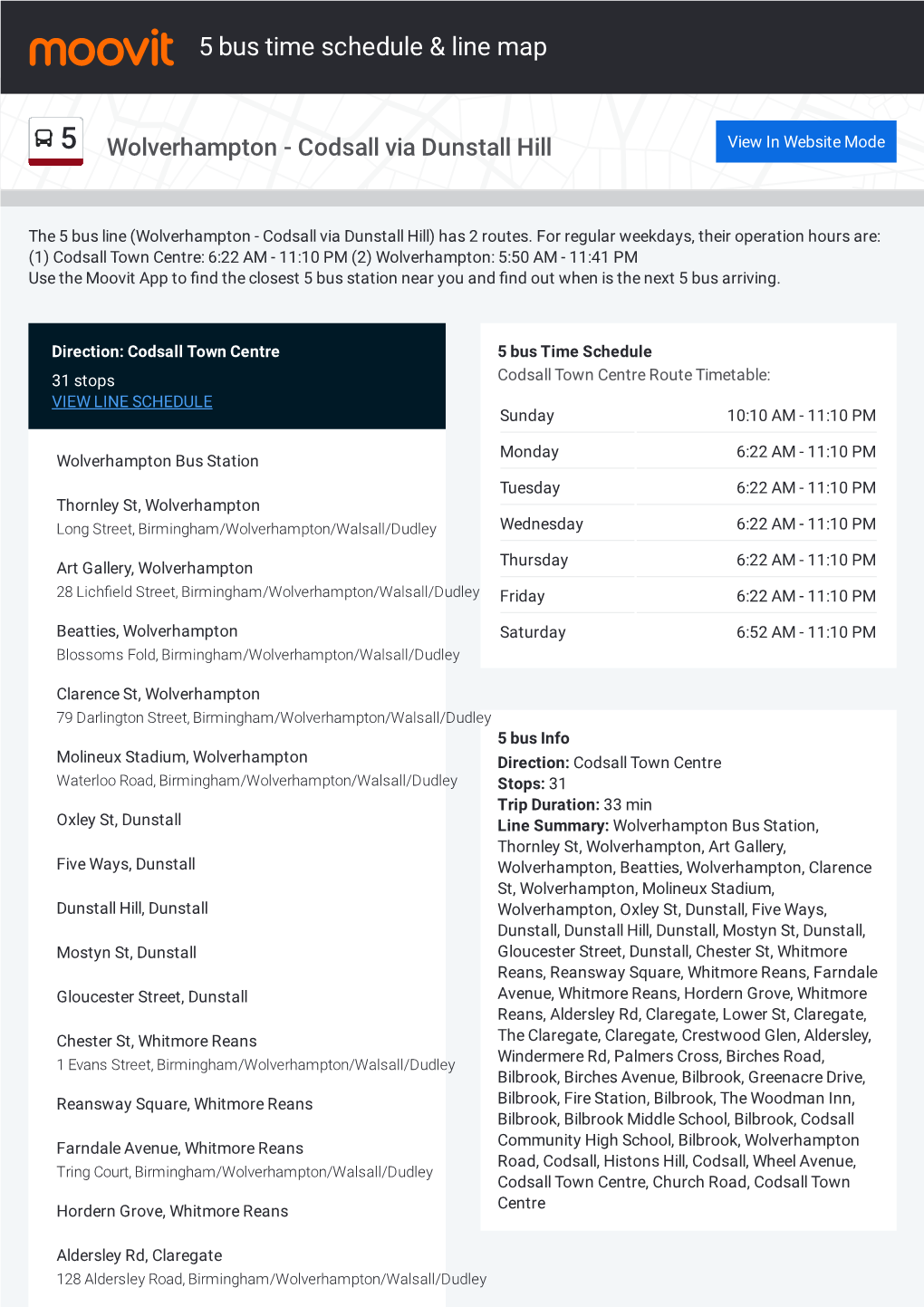 5 Bus Time Schedule & Line Route