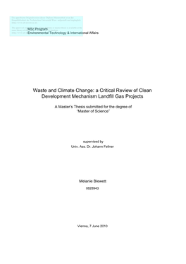 Waste and Climate Change: a Critical Review of Clean Development Mechanism Landfill Gas Projects