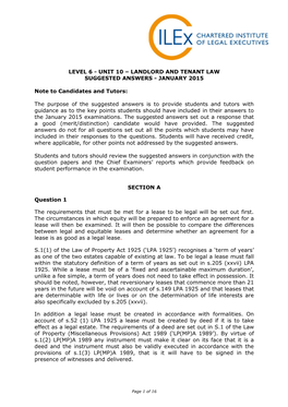 Level 6 - Unit 10 – Landlord and Tenant Law Suggested Answers - January 2015