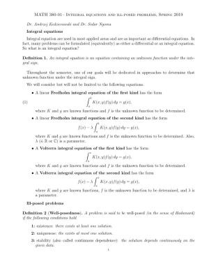 MATH 380-01– Integral Equations and Ill-Posed Problems, Spring 2019 Dr