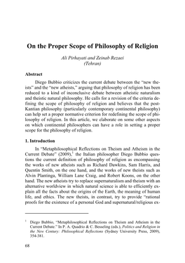 On the Proper Scope of Philosophy of Religion