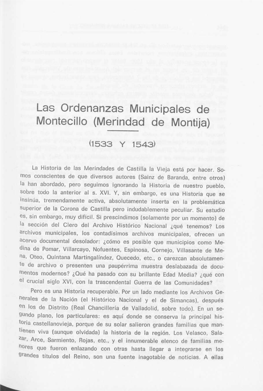 Las Ordenanzas Municipales De Montecillo (Merindad De Montija)