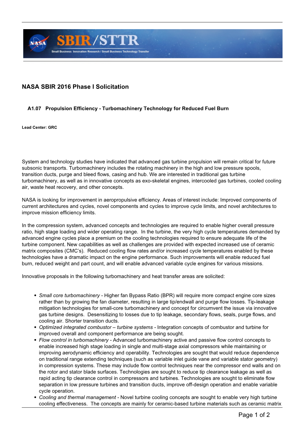 Turbomachinery Technology for Reduced Fuel Burn