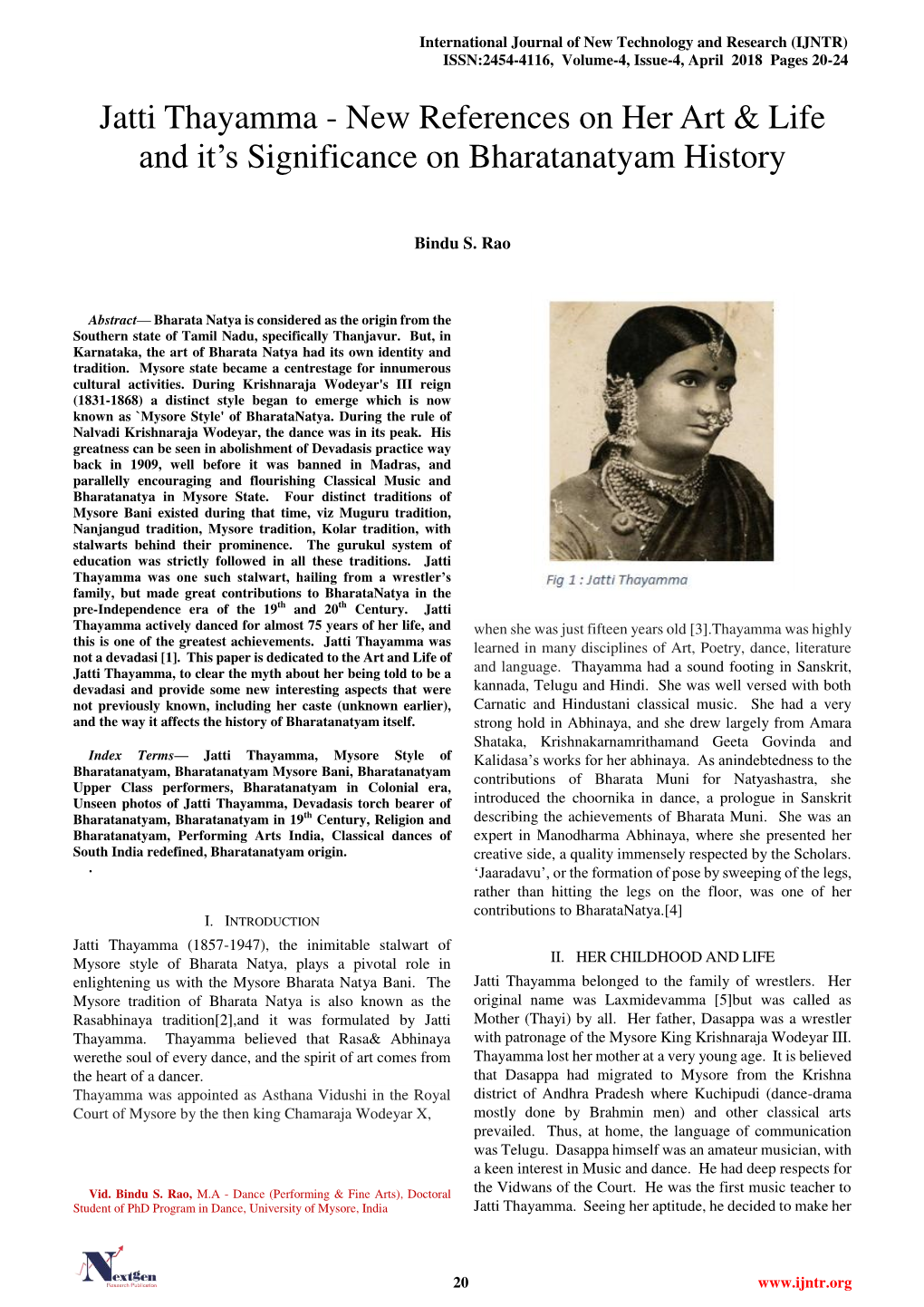 Jatti Thayamma - New References on Her Art & Life and It’S Significance on Bharatanatyam History