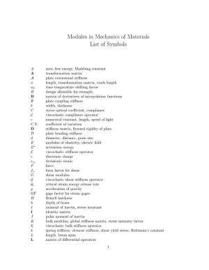 Modules in Mechanics of Materials List of Symbols