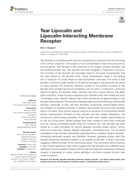 Tear Lipocalin and Lipocalin-Interacting Membrane Receptor