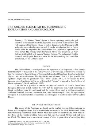 The Golden Fleece: Myth, Euhemeristic Explanation and Archaeology
