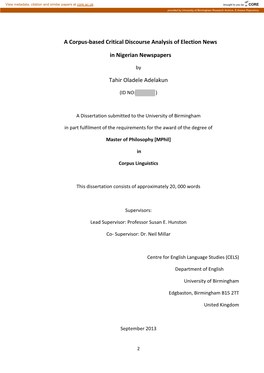 A Corpus-Based Critical Discourse Analysis of Election News In