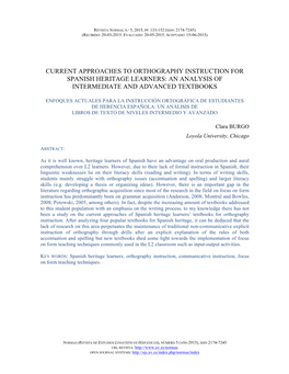 Current Approaches to Orthography Instruction for Spanish Heritage Learners: an Analysis of Intermediate and Advanced Textbooks