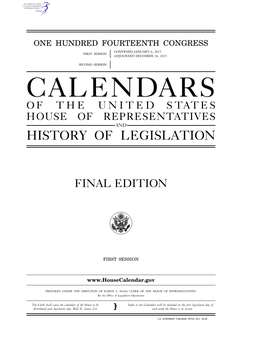 Calendars of the United States House of Representatives and History of Legislation