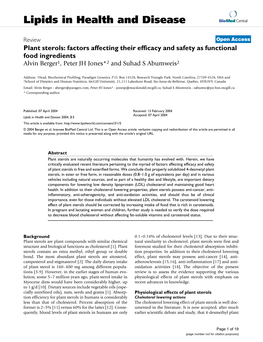 Plant Sterols: Factors Affecting Their Efficacy and Safety As Functional Food Ingredients Alvin Berger1, Peter JH Jones*2 and Suhad S Abumweis2