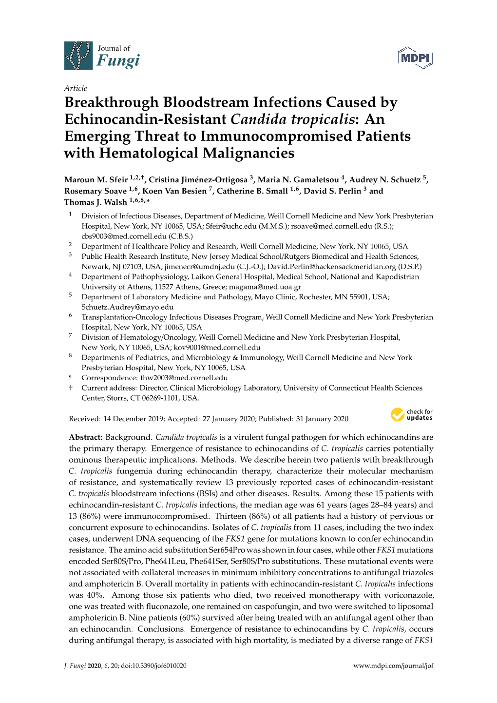 Breakthrough Bloodstream Infections Caused by Echinocandin