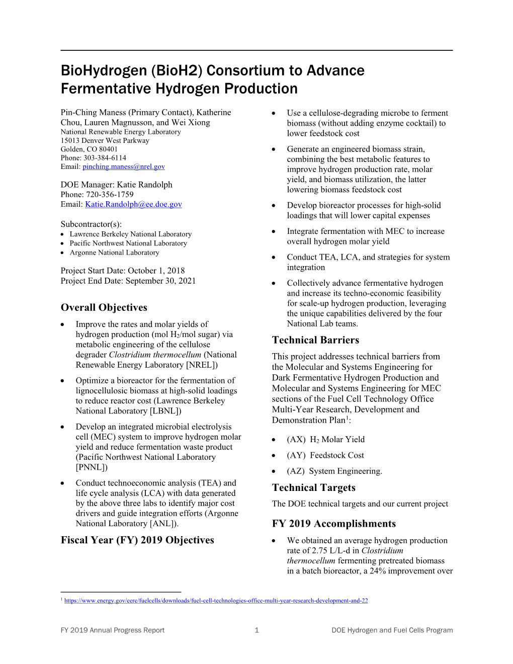 Biohydrogen (Bioh2) Consortium to Advance Fermentative Hydrogen Production