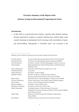 Executive Summary of the Report of the Advisory Group on International