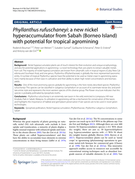 Phyllanthus Rufuschaneyi: a New Nickel Hyperaccumulator From