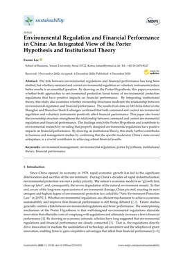 Environmental Regulation and Financial Performance in China: an Integrated View of the Porter Hypothesis and Institutional Theory