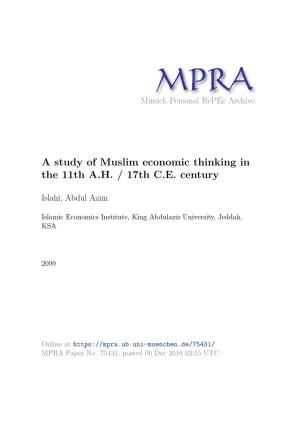 A Study of Muslim Economic Thinking in the 11Th A.H