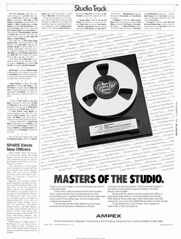 MASTERS of the STUDIO. Ida Criteria Recording Studios, Who in Also Serves As First Vice President