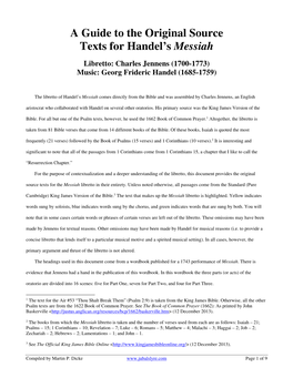 A Guide to the Original Source Texts for Handel's Messiah Libretto