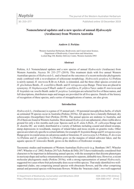 Nuytsia the Journal of the Western Australian Herbarium 30: 253–277 Published Online 10 December 2019