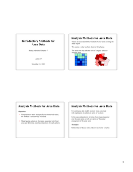 Introductory Methods for Area Data Analysis