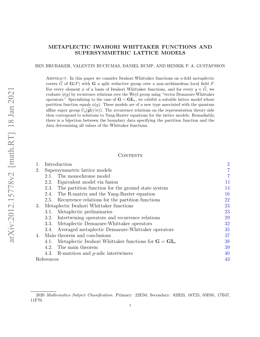 Arxiv:2012.15778V2 [Math.RT] 18 Jan 2021 4.1