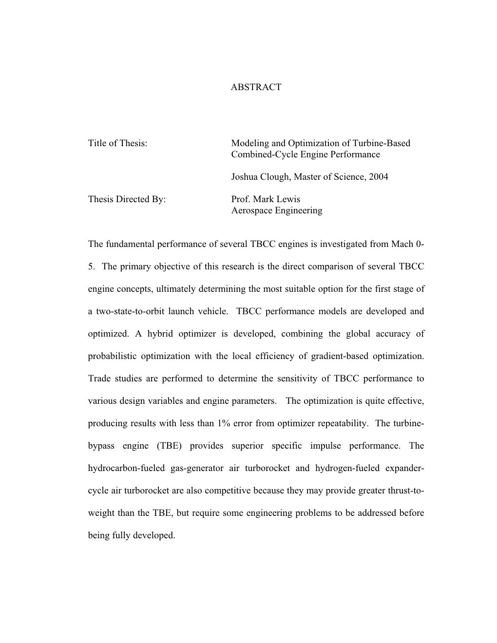 Modeling and Optimization of TBCC Engine