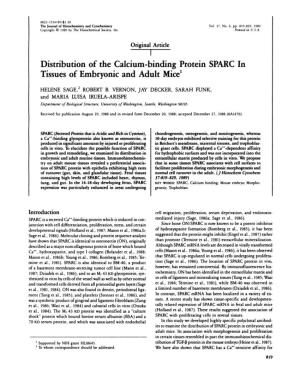 Distribution of the Calcium-Binding Protein SPARC in Tissues of Embryonic and Adult Mice’