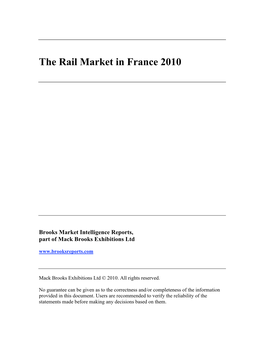 The Rail Market in France 2010