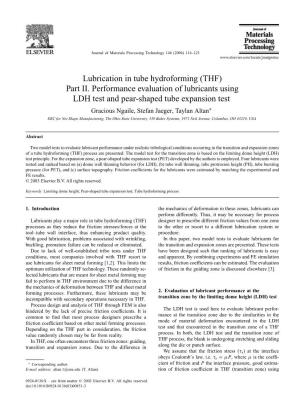 Lubrication in Tube Hydroforming (THF) Part II