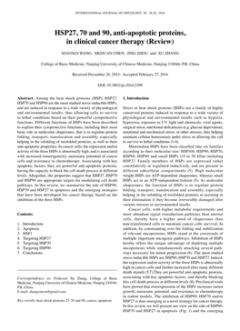 HSP27, 70 and 90, Anti-Apoptotic Proteins, in Clinical Cancer Therapy (Review)