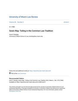 Soia's Way: Toiling in the Common Law Tradition