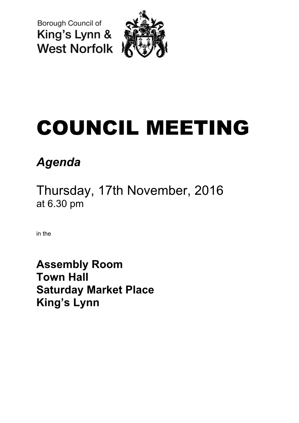 (Public Pack)Agenda Document for Council, 17/11/2016 18:30