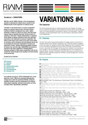 VARIATIONS #4 Devoted to Exploring the Complex Map of Sound Art from Different Points of View Organised in Curatorial Series