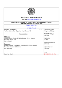 The Clerk to the Patents Court Web Site