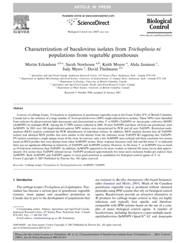 Characterization of Baculovirus Isolates from Trichoplusia Ni Populations from Vegetable Greenhouses