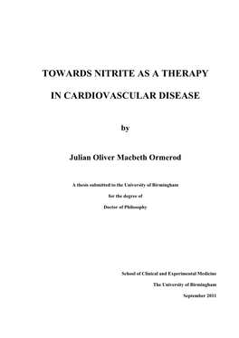 Towards Nitrite As a Therapy in Cardiovascular Disease