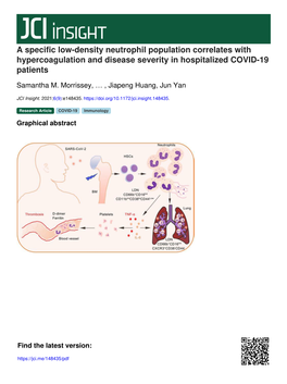 A Specific Low-Density Neutrophil Population Correlates with Hypercoagulation and Disease Severity in Hospitalized COVID-19 Patients