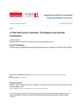 A Chief and Court in Transition: the Wagner Court and the Constitution