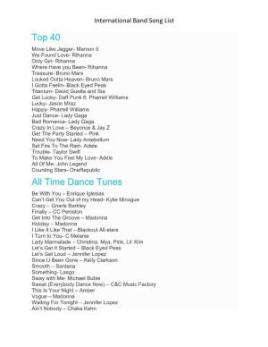 Fifth Avenue International Band Song List