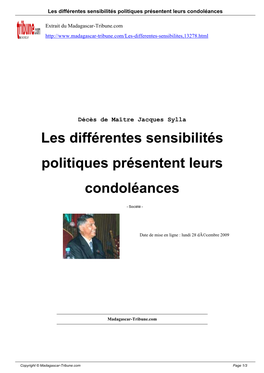 Les Différentes Sensibilités Politiques Présentent Leurs Condoléances