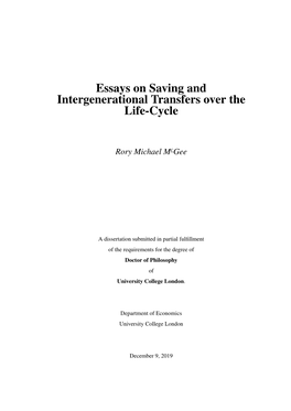Essays on Saving and Intergenerational Transfers Over the Life-Cycle