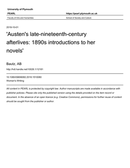 1 Annika Bautz Abstract: This Essay Focuses on Introductions to Editions of Austen's Texts Published in the 1890S. by The