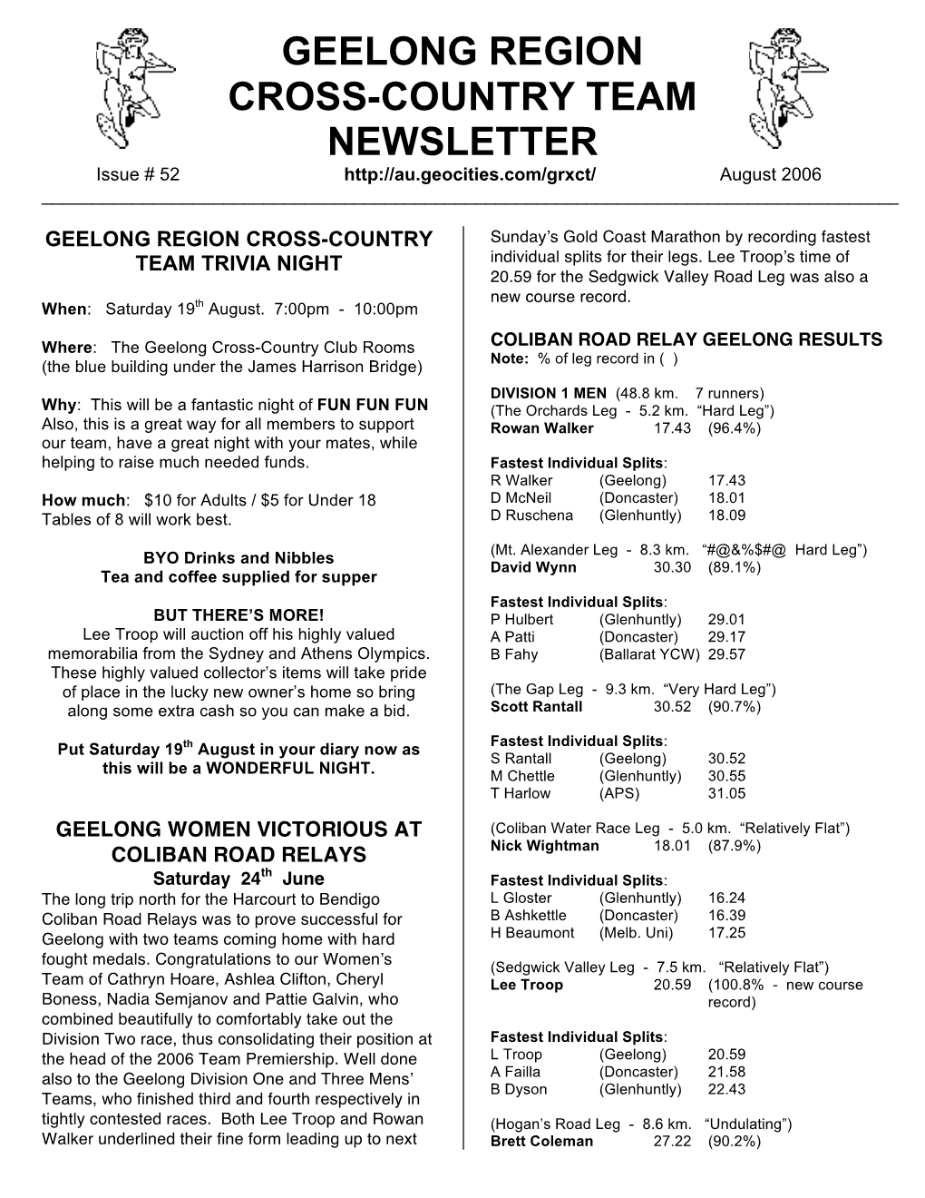 GEELONG REGION CROSS-COUNTRY TEAM NEWSLETTER Issue # 52 August 2006 ______