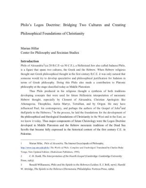 Philo's Logos Doctrine: Bridging Two Cultures and Creating