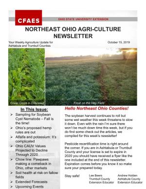 NORTHEAST OHIO AGRI-CULTURE NEWSLETTER Your Weekly Agriculture Update for October 15, 2019 Ashtabula and Trumbull Counties