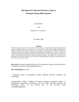 The Impact of Corporate Derivative Usage on Foreign Exchange Risk Exposure