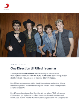 One Direction Till Ullevi I Sommar