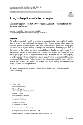 Strong Nash Equilibria and Mixed Strategies